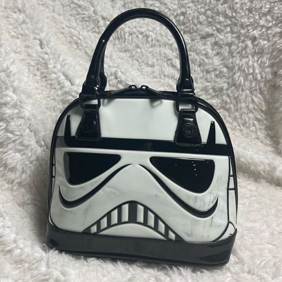 LOUNGEFLY STAR WARS STORMTROOPER SMALL DOME SATCHEL BLACK &WHITE PATENT. - Picture 5 of 15